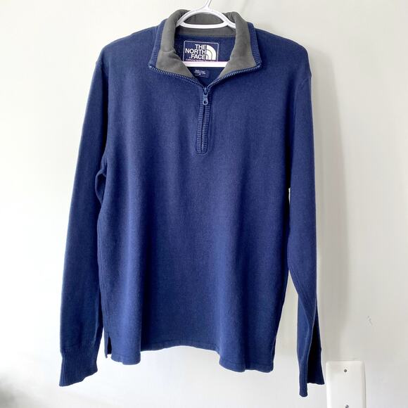 ThE NORTH FACE Sweatshirt Medium Blue Wool & Cotton Mock Neck 1/4 Zip Sweater - Picture 2 of 7